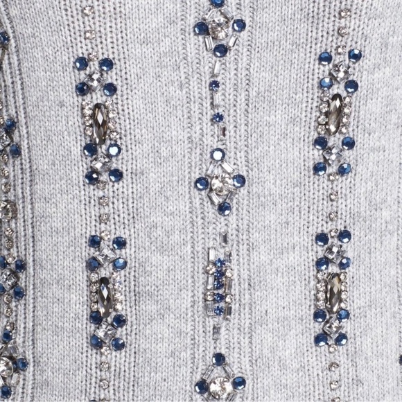 Tory Burch - Grey Knit Sweater w/ Rhinestone & Blue Gem Embellishments - Picture 4 of 15